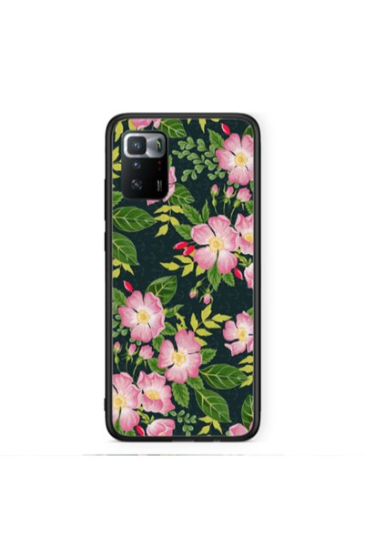 Other Xiaomi Poco X3 GT Pink flowers green laves Black Glossy Θήκη