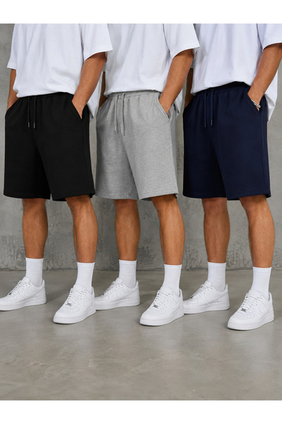 CAONNES 3-Pack Men's Shorts (Black-Grey-Navy Blue) Summer Shorts Comfortable ...