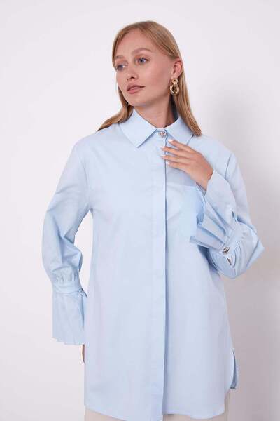 Levidor Blue Sleeve Pleated Detail Shirt