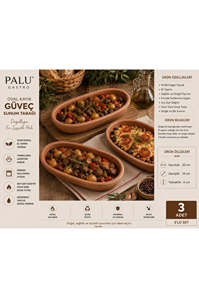PALU GASTRO Oval Kayık Güveç 25 cm - 100% Natural Clay Oven Dish