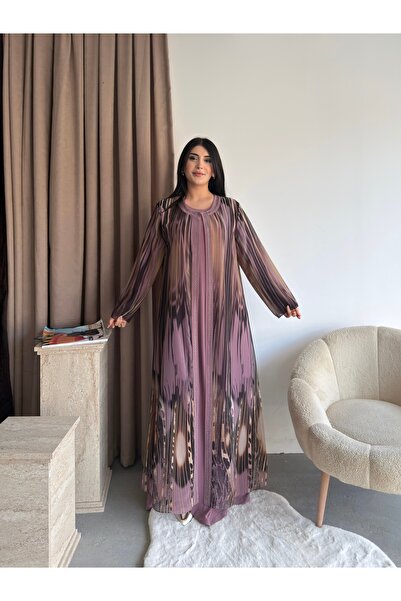 Missrosemoon Yeni Sezon Büyük Beden Tesettür 2’li Elbise Takım –Taş detaylı U...