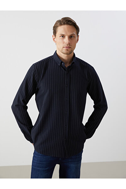 LC Waikiki Nevavm Slim Fit Long Sleeve Striped Dobby Men's Shirt with Difference