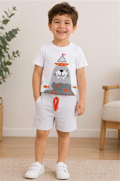 2'Li Erkek Çocuk Takımı - Müslin Şort & Penye Tişört 1 - 5 Yaş