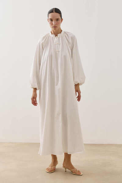 Fahhar Chino Buttoned Cotton Dress Ecru