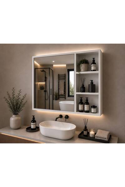 AVEVA HOME Aynalı Banyo Dolabı, Tek Kapaklı 65x60 Üst Modül Mıknatıslı Bas-aç...
