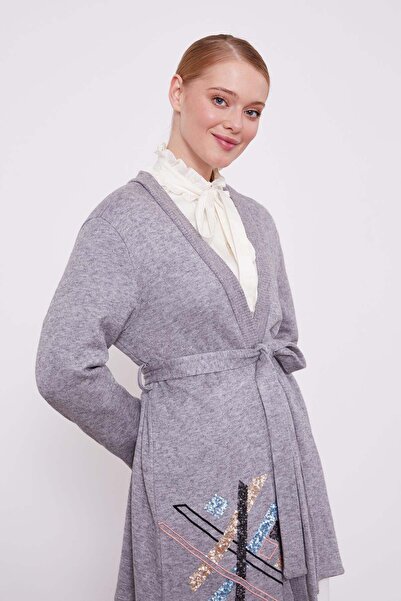 Levidor Gray Sequin Embroidered Cashmere Cardigan