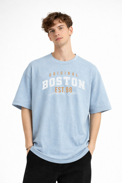 Generic Brand Neston - Printed Oversize T-Shirt Light Blue