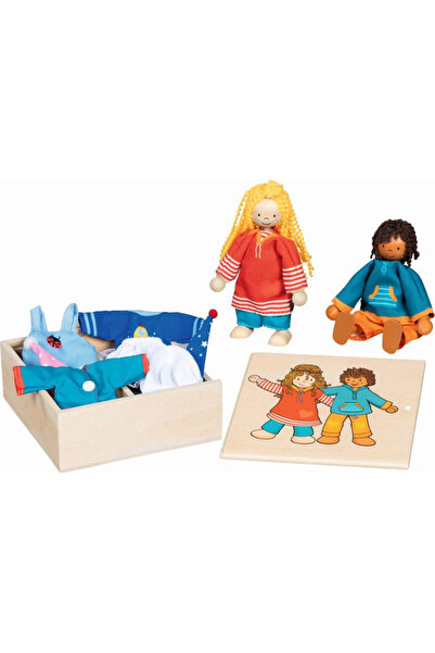 Goki Set papusi Goki, papusi din lemn cu articole vestimentare, multicolor
