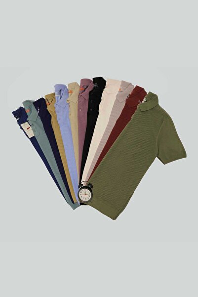 BEARRAYBON Men's Knitwear Half-Zip Polo Collar T-Shirt