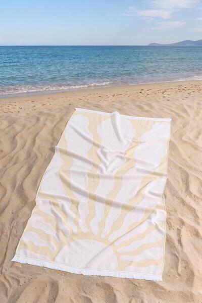 Soley Hella |   100% Cotton Fringed Beach Towel |   80X150 cm (Yellow)