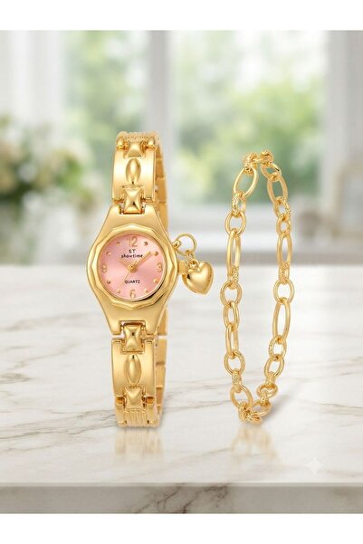 Ferronucci Women's Wristwatch Gold Pink Dial with Stones Stylish Elegant Clas...