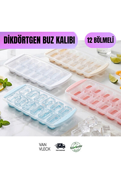 VAN VLECK 12'li Silikon Tabanlı Dikdörtgen Buz Kalıbı – Kolay Çıkarılabilir B...