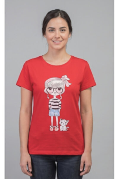 gökçesu Women's T-Shirt - Red Color High Cotton Content Soft Texture