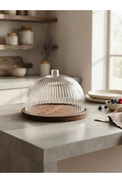 Rabo Craft Round Wooden Stand Cake Pan and Presentation Stand Natural Wood 23 cm