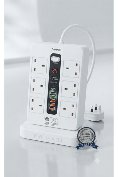 powermax TradaMax 2000W Smart Power Strip with 6 Outlets, Digital Timer, and ...