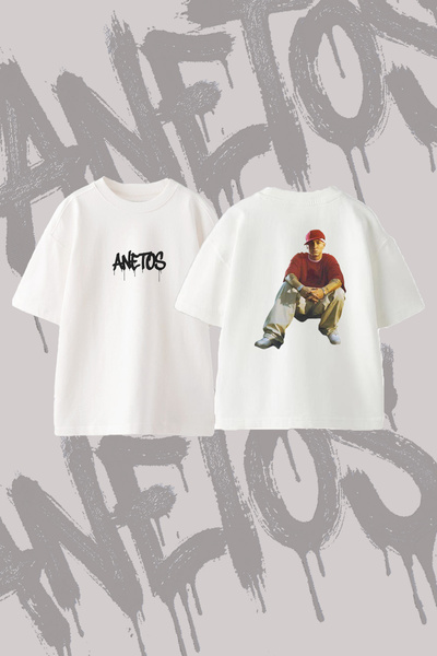Anetos Eminem_17 Design Printed Oversize Crew Neck T-Shirt White
