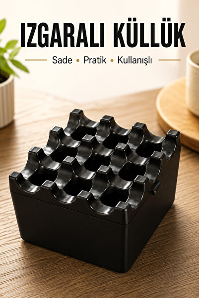 Vagator Kapaklı Küllük Izgaralı Kül Tablası Siyah Kare Masaüstü Kül Tabağı Ka...