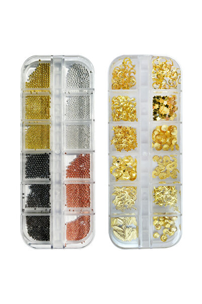 OEM Set Accesorii Unghii, Decoratiuni Nail Art, Caviar, 4 Culori, 3 Dimensiun...