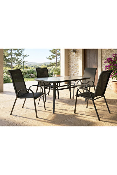 Target Home Τραπεζαρία κήπου 120x70εκ. σετ 5τεμ. Best μαύρο textiline μονόχρω...