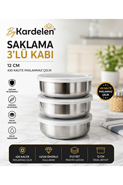 BYKARDELEN 3-Piece Stainless Steel Storage Container 12 cm |   430 Quality St...