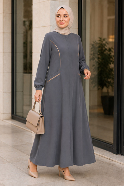 CANPOLATLAR TEKSTİL Canpolat 49507-26 Women's Ayrobin Ferace with Hidden Fron...