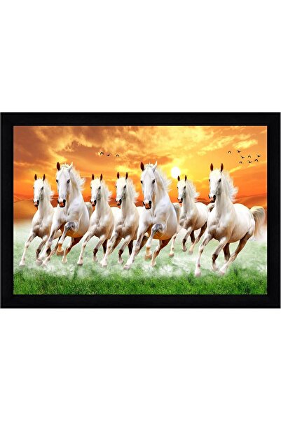 HOME MODE Vastu Runing Seven Horses Painting With Frame 13 Inches X 10 Inches...