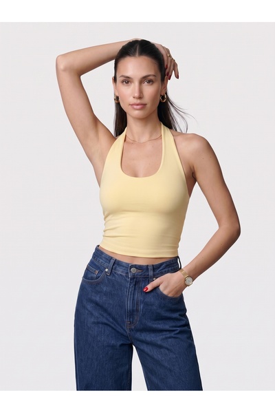 Noe Collection Kadın Halter Yaka Dar Kalıp Sırt Dekolteli Slim Fit Basic Body