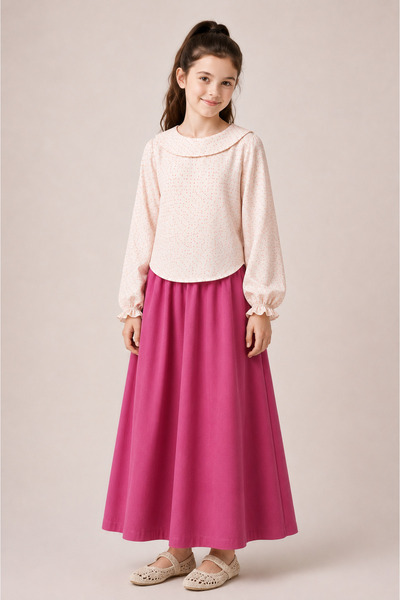 Angel&Co. Girls Clothing Розова муселинова блуза и комплект макси пола с две ...