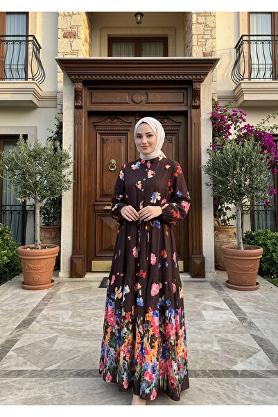 Pamuk Butik Women's Waist Tunneled Patterned Lined Dress