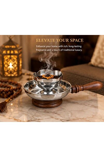Radin Premium Stainless Steel Bakhoor Burner with Wooden Handle | Portable Ch...
