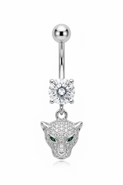 Jaida Moda Kadın Gümüş Renk Kaplan Figürlü Zirkon Taşlı Çelik Göbek Piercing