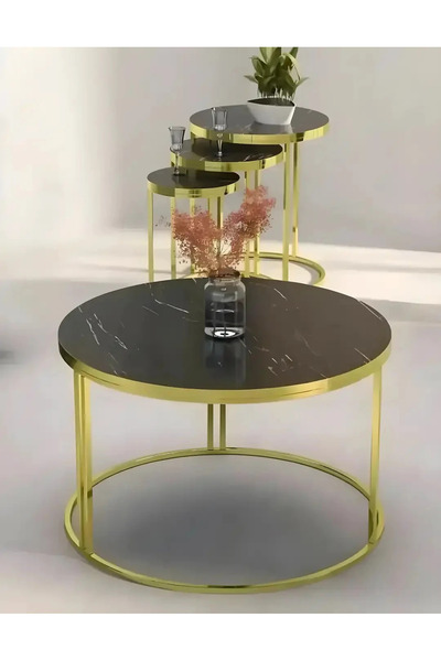 TreeAndTech Castor 4'lü Sehpa Seti Altın Ayaklı