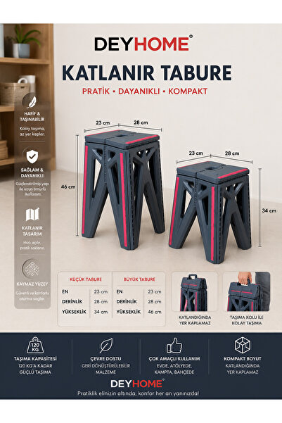 DEYHOME Katlanabilir Pratik Kamp ve Bahçe Masası /Taburesi– Taşınabilir, Daya...