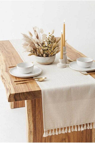 Luxoras Home Keten Bohem Tarz 2 Kenar Püsküllü Runner 40x140