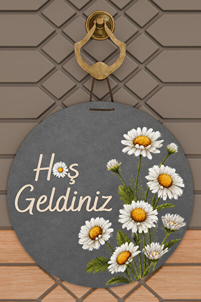 Dormot Home Welcome Written Daisy Themed Round Door Ornament Digital Printing...