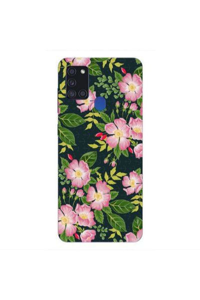 Other Samsung A21S Pink flowers green laves Transparent Silicone TPU Θήκη