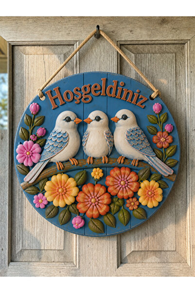 Baefiga Hoşgeldiniz Kapı Süsü – Dekoratif Kuş Figürlü Kapı Panosu | El Boyama...
