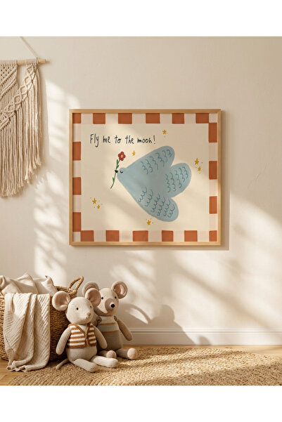 Creatick Design İskandinav Boho Çocuk Odası MDF Tablo Masif Ahşap Çerçeveli B...