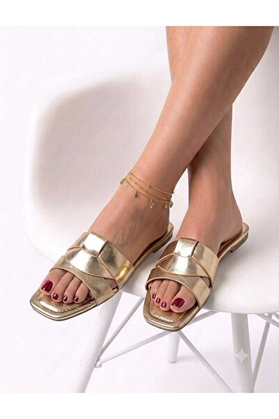 McDark Women's Thin Heeled Jurdan Bantli Slippers-Gold