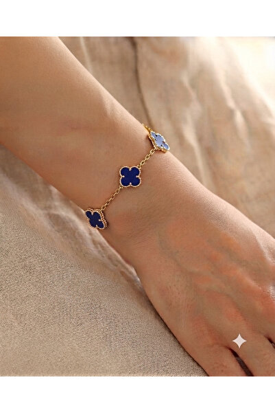 Nazellaa 316L Steel Chain Gold Blue Color Clover Women's Bracelet