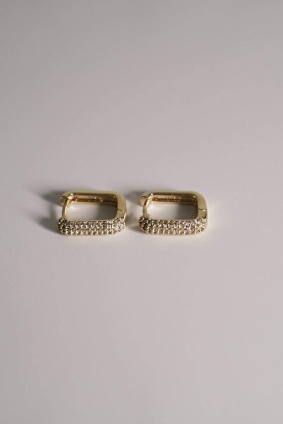 AYRA ACCESSORY Taş Detaylı Kare Form Gold Renk Çelik Küpe