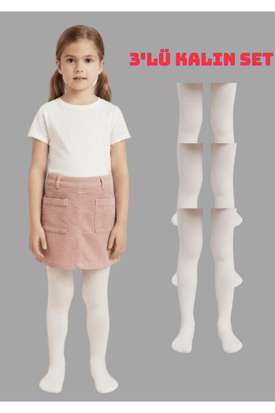 NACAR STORE Girl's 3-Piece Set Seasonal Thick White Pantyhose School Socks Sh...