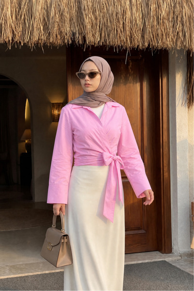 LENFORA İspanyol Kol Düğmeli Modern Gömlek -Pembe