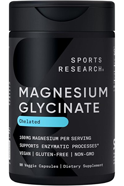 Sports Research Magnesium Glycinate 160 mg Chelated Magnesium 90 Kapsül Usa M...