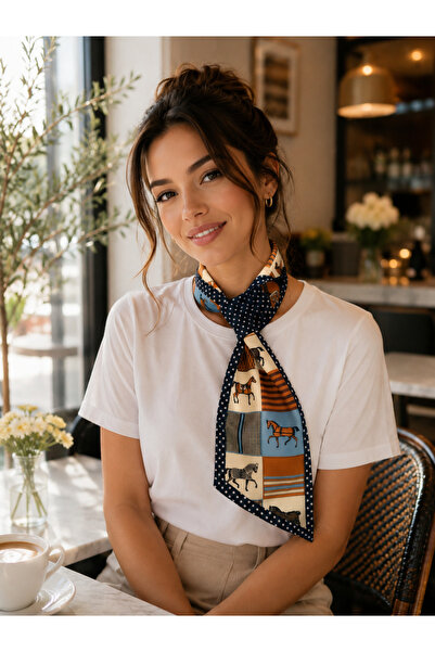 nehir eşarp Horse and Polka Dot Pattern Cross-Over Neck Tie Scarf