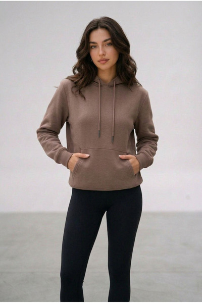 ELAFRO Women's Brown Hooded Sweatshirt with Kangaroo Pocket and 3-Thread Flee...