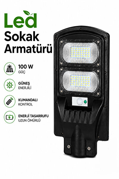 Badem10 Solar LED Sokak Armatürü 100W Güneş Panelli Kumandalı Dış Mekan Bahçe...