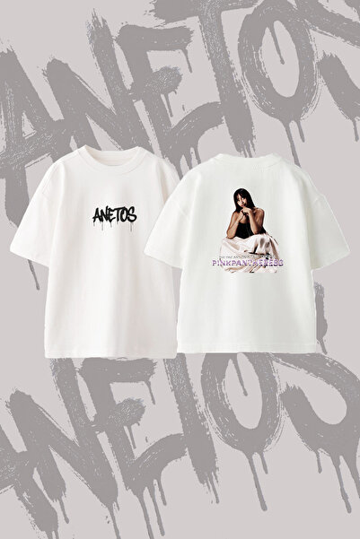 Anetos Μπλουζάκι Pinkpantheress με στάμπα Oversize Crew Neck Λευκό