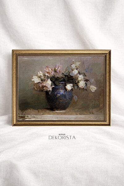 HOME DEKORİSTA Εκτύπωση λουλουδιών χωρίς γυαλί με vintage πλαίσιο, αφίσα, καλ...