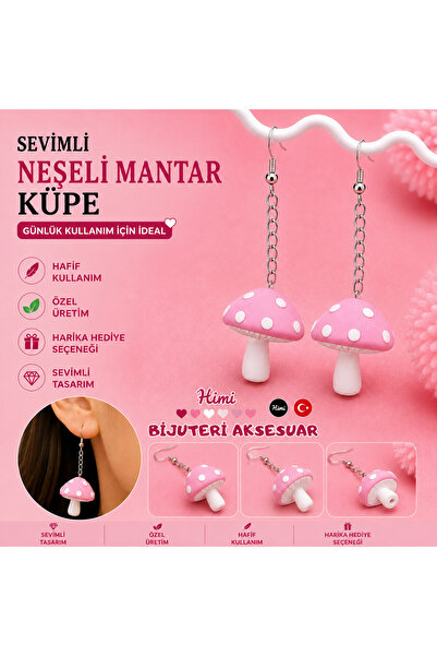 himi bijuteri aksesuar Cheerful Cute Pink Mushroom Figured Dangle Earrings Li...